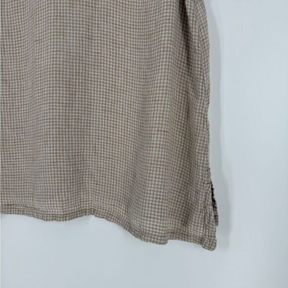 Eileen Fisher Gingham Puckered Organic Linen Sleeveless Shirt in Pebble | Large - Picture 7 of 8